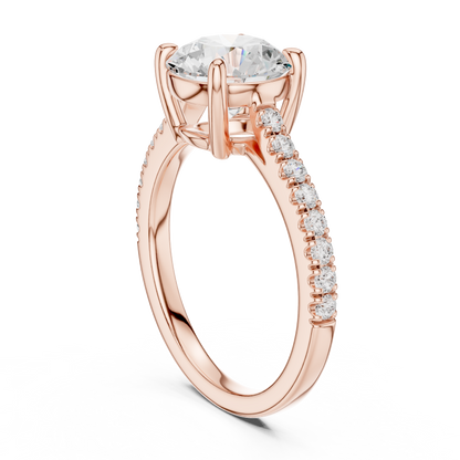 2.30ctw Round Shaped Diamond Pavé Ring | Yellow Gold Solitaire