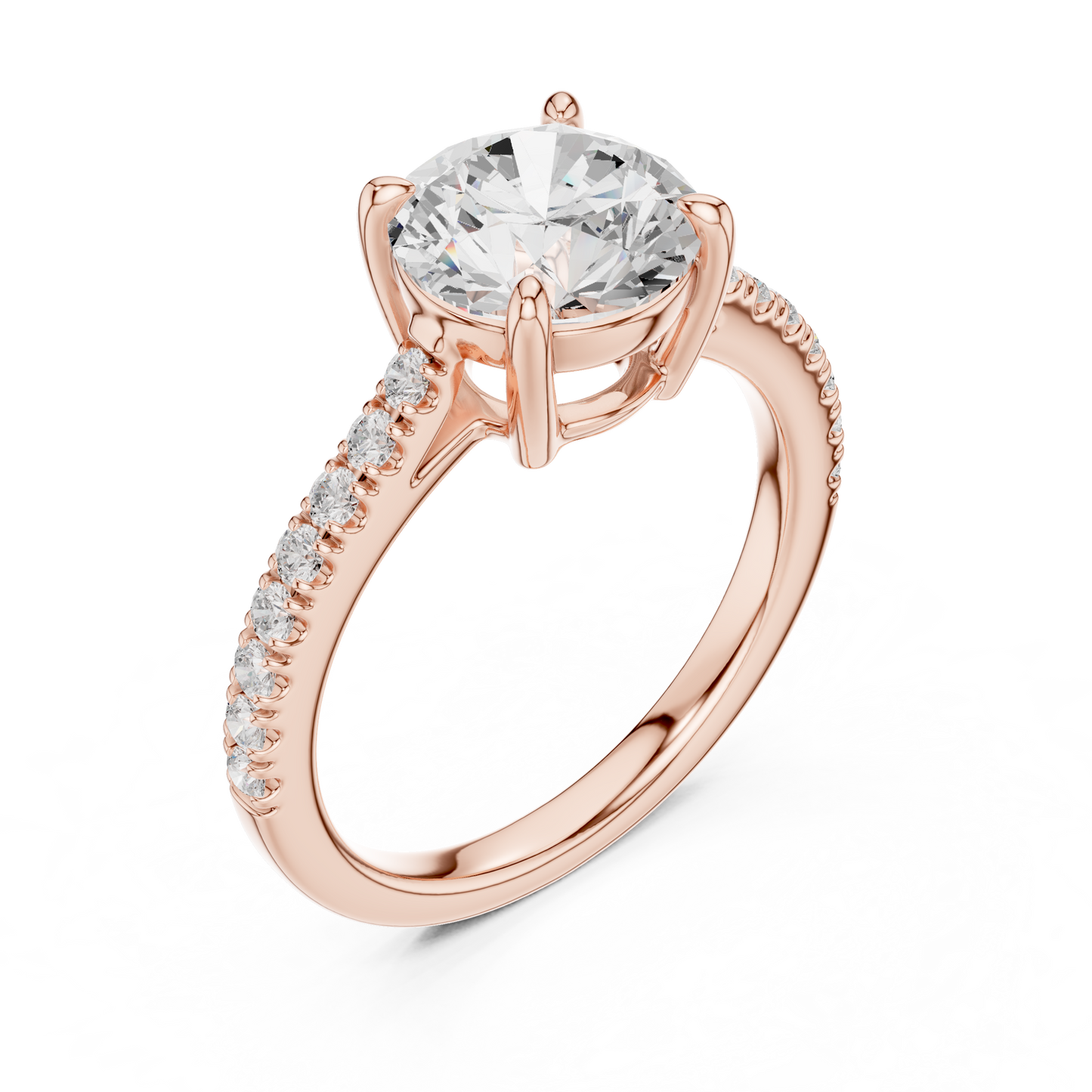2.30ctw Round Shaped Diamond Pavé Ring | Yellow Gold Solitaire