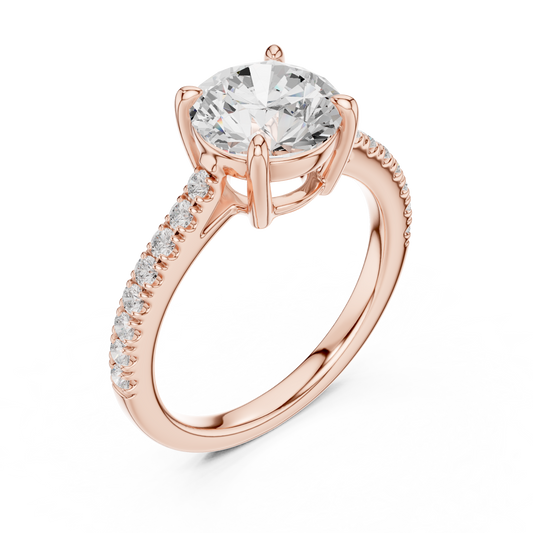 2.30ctw Round Shaped Diamond Pavé Ring | Yellow Gold Solitaire