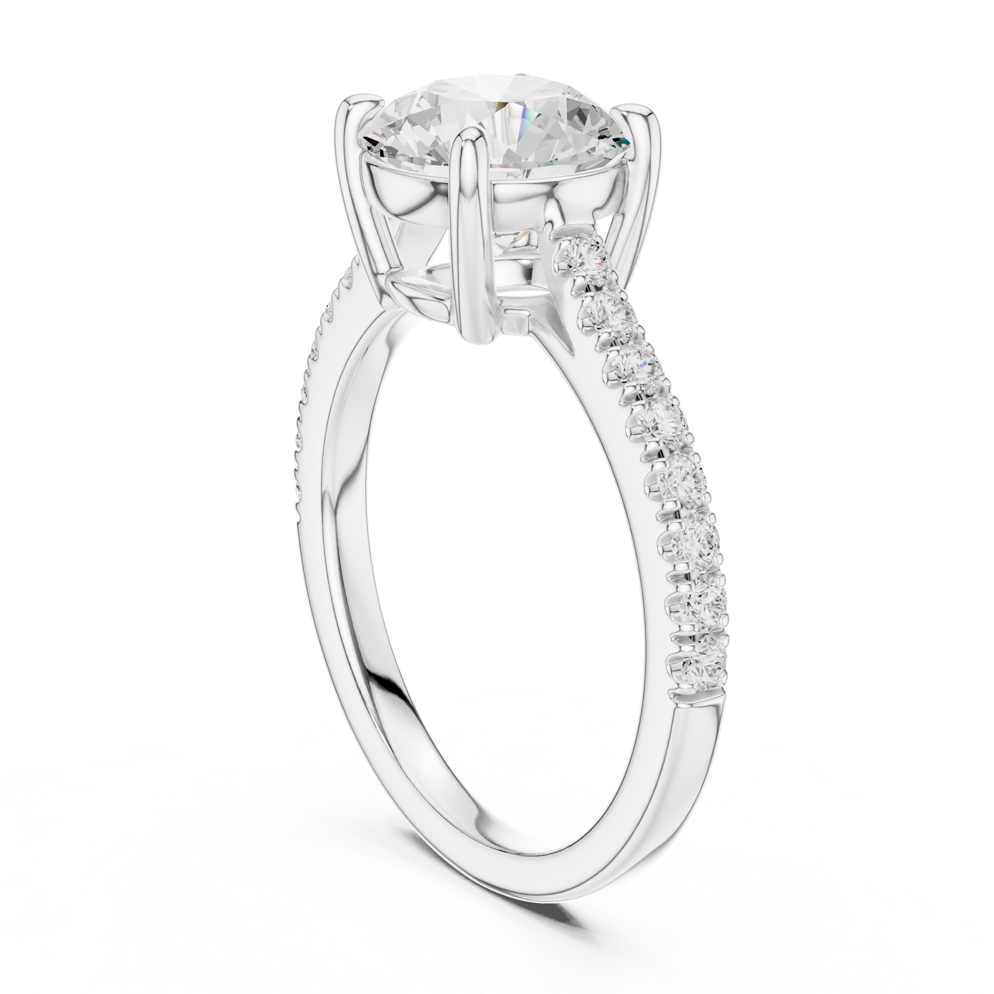 2.30ctw Round Shaped Diamond Pavé Ring | Yellow Gold Solitaire