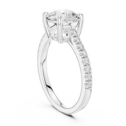 2.30ctw Round Shaped Diamond Pavé Ring | Yellow Gold Solitaire