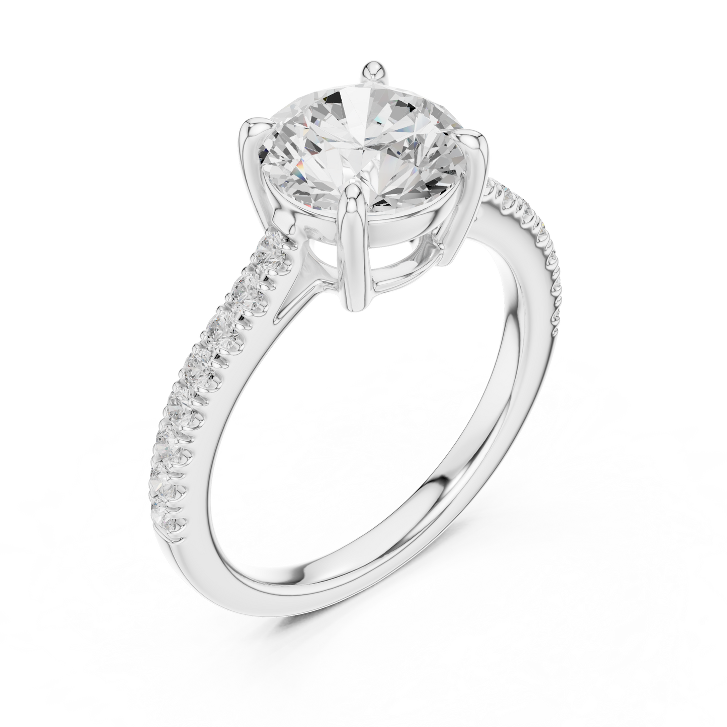 2.30ctw Round Shaped Diamond Pavé Ring | Yellow Gold Solitaire