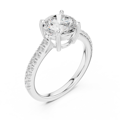 2.30ctw Round Shaped Diamond Pavé Ring | Yellow Gold Solitaire
