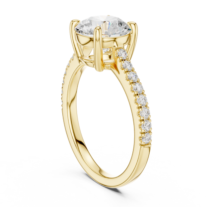2.30ctw Round Shaped Diamond Pavé Ring | Yellow Gold Solitaire