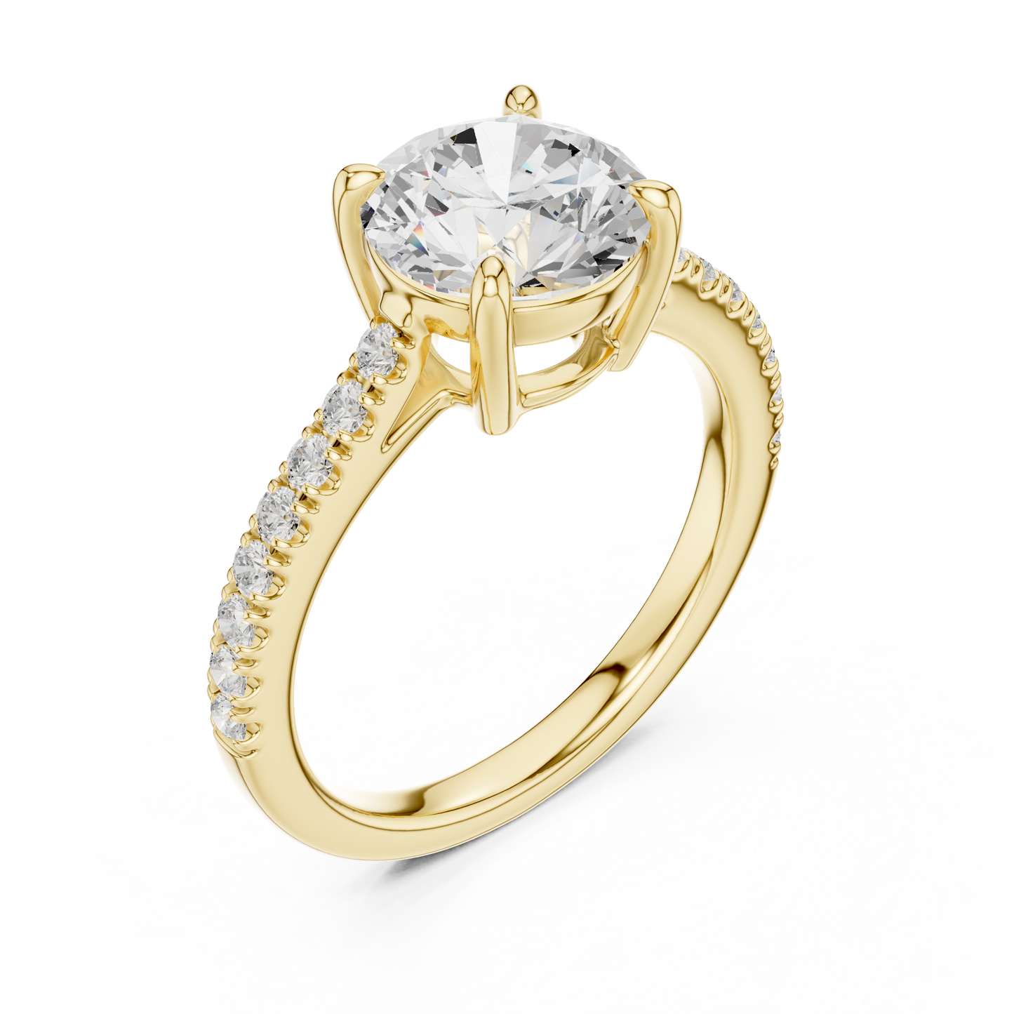 2.30ctw Round Shaped Diamond Pavé Ring | Yellow Gold Solitaire