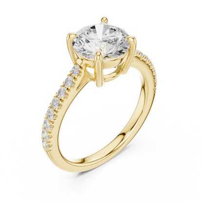 2.30ctw Round Shaped Diamond Pavé Ring | Yellow Gold Solitaire
