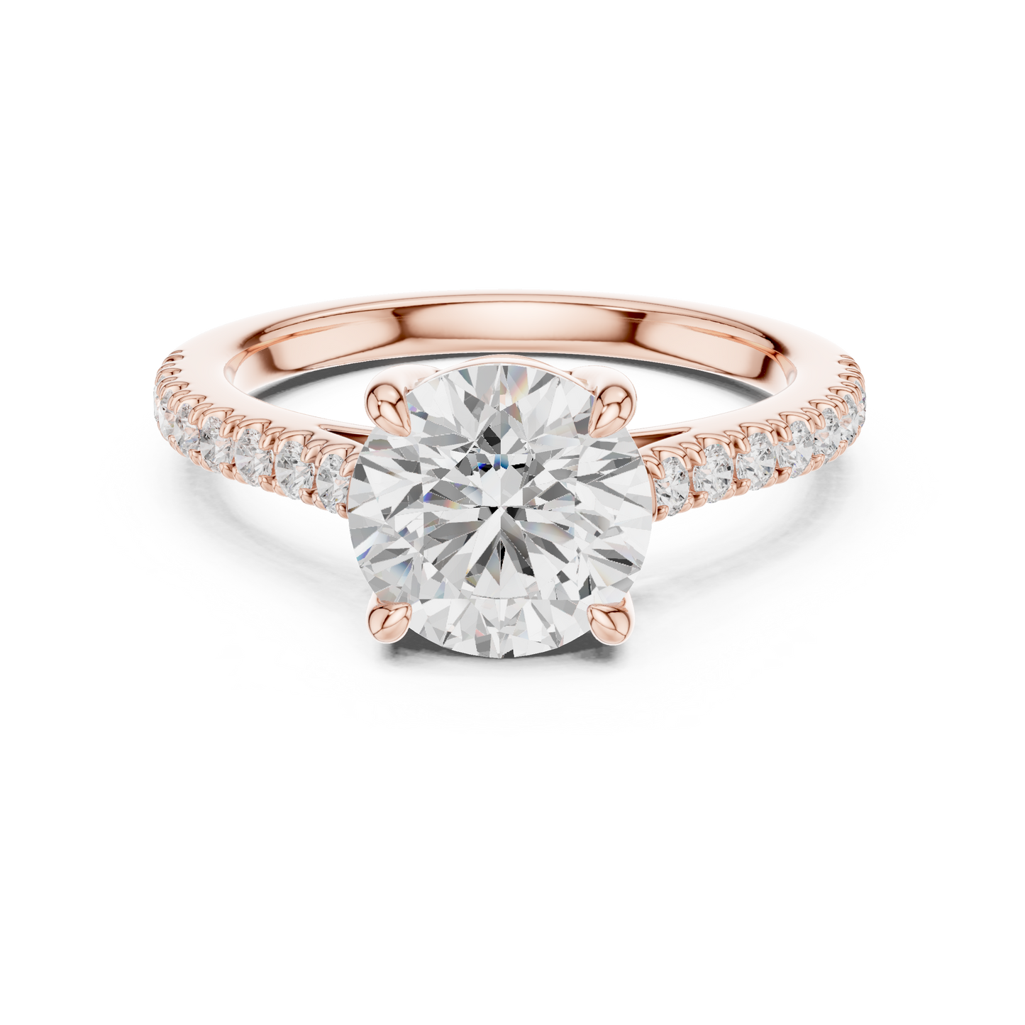 2.30ctw Round Shaped Diamond Pavé Ring | Yellow Gold Solitaire