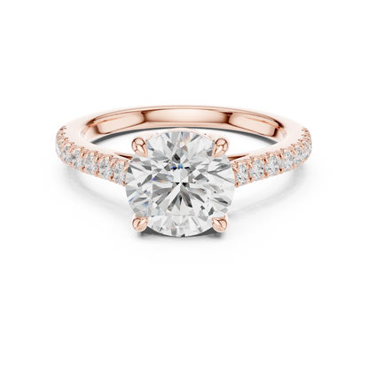 2.30ctw Round Shaped Diamond Pavé Ring | Yellow Gold Solitaire
