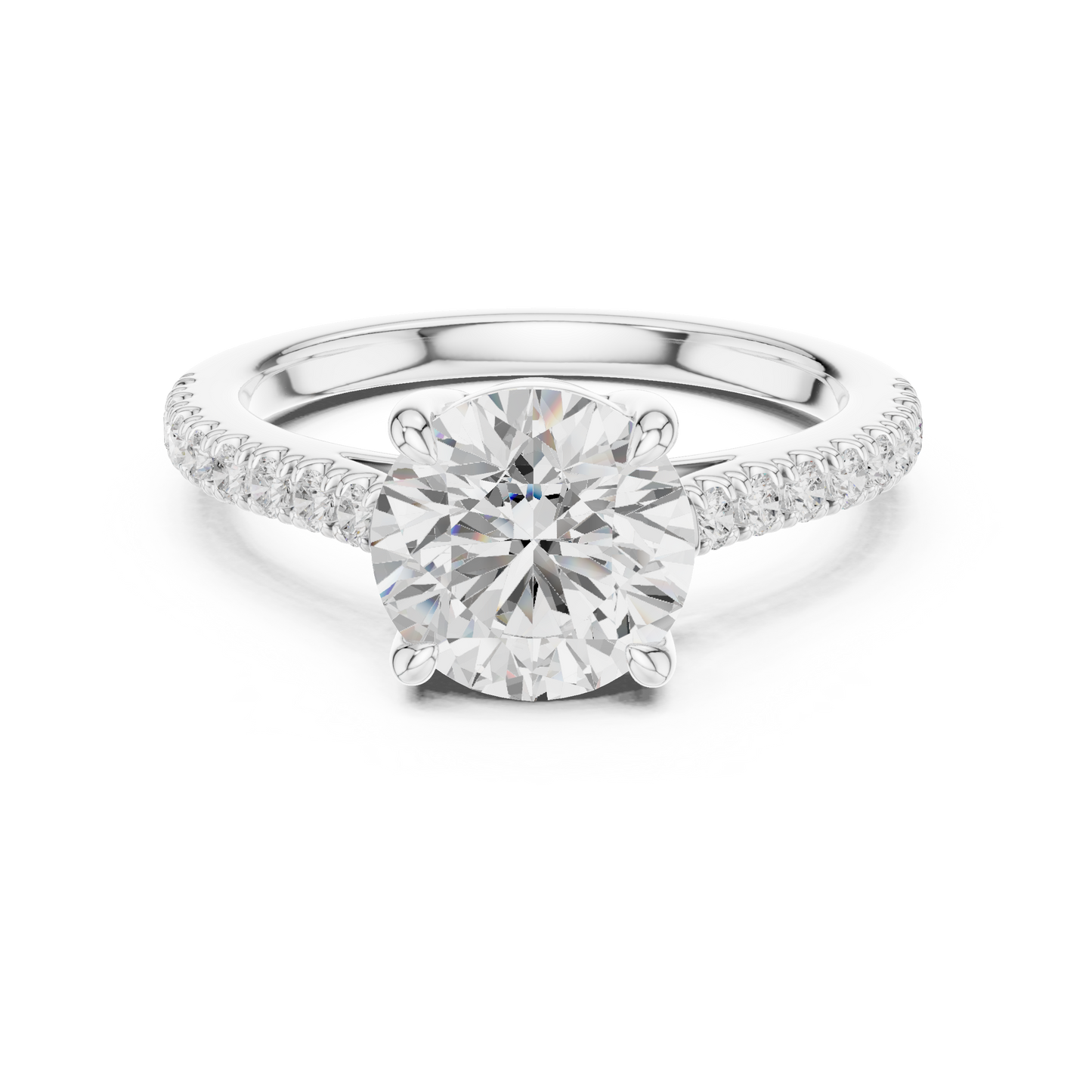 2.30ctw Round Shaped Diamond Pavé Ring | Yellow Gold Solitaire