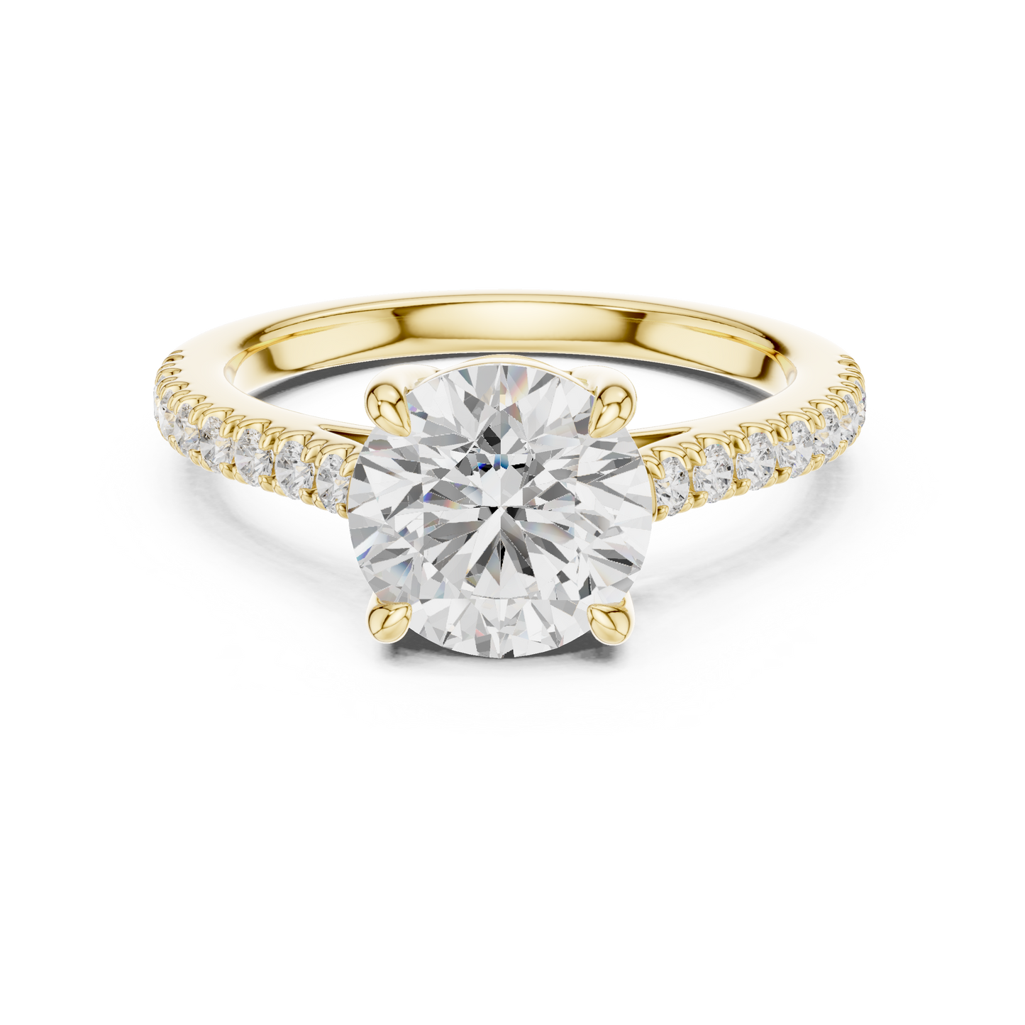 2.30ctw Round Shaped Diamond Pavé Ring | Yellow Gold Solitaire