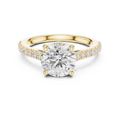 2.30ctw Round Shaped Diamond Pavé Ring | Yellow Gold Solitaire