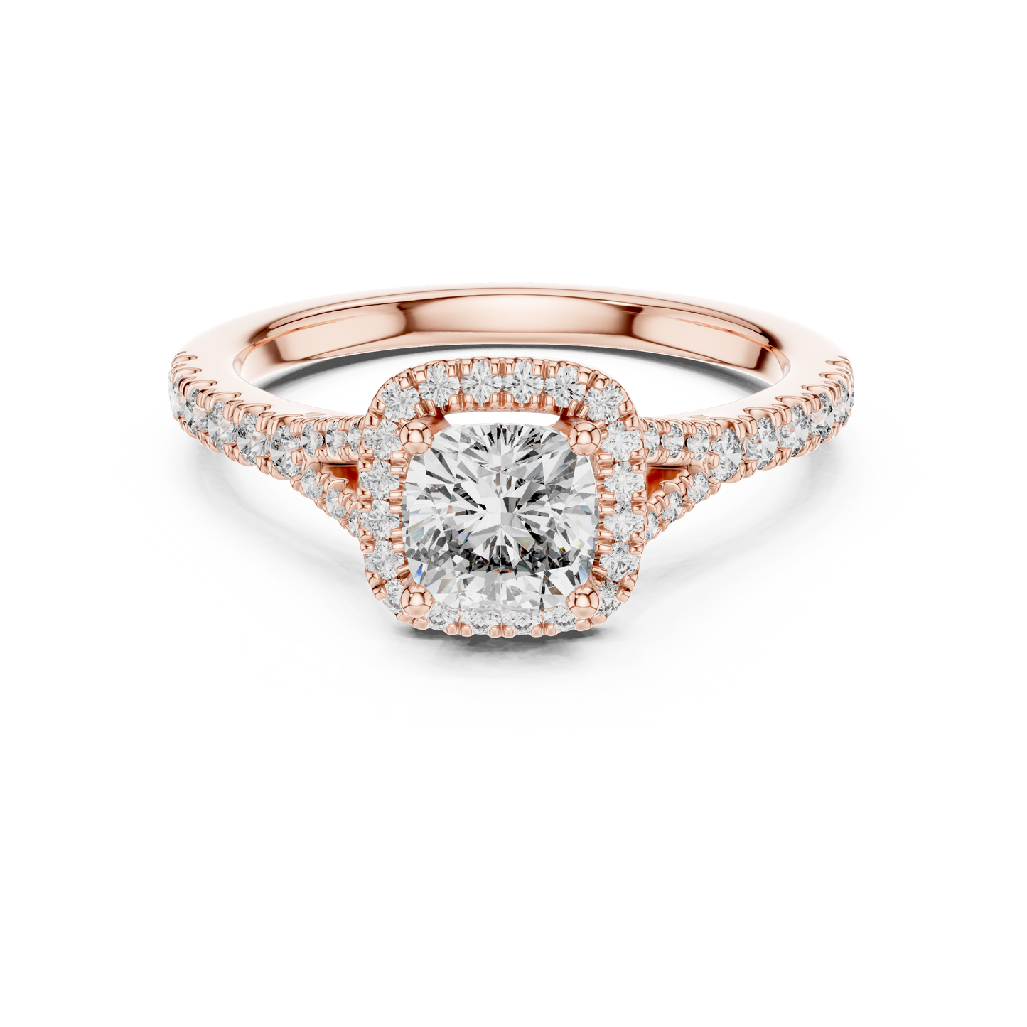 White Gold Cushion Cut Diamond Halo Engagement Ring : 1.38CTW