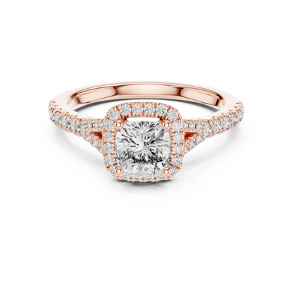 White Gold Cushion Cut Diamond Halo Engagement Ring : 1.38CTW