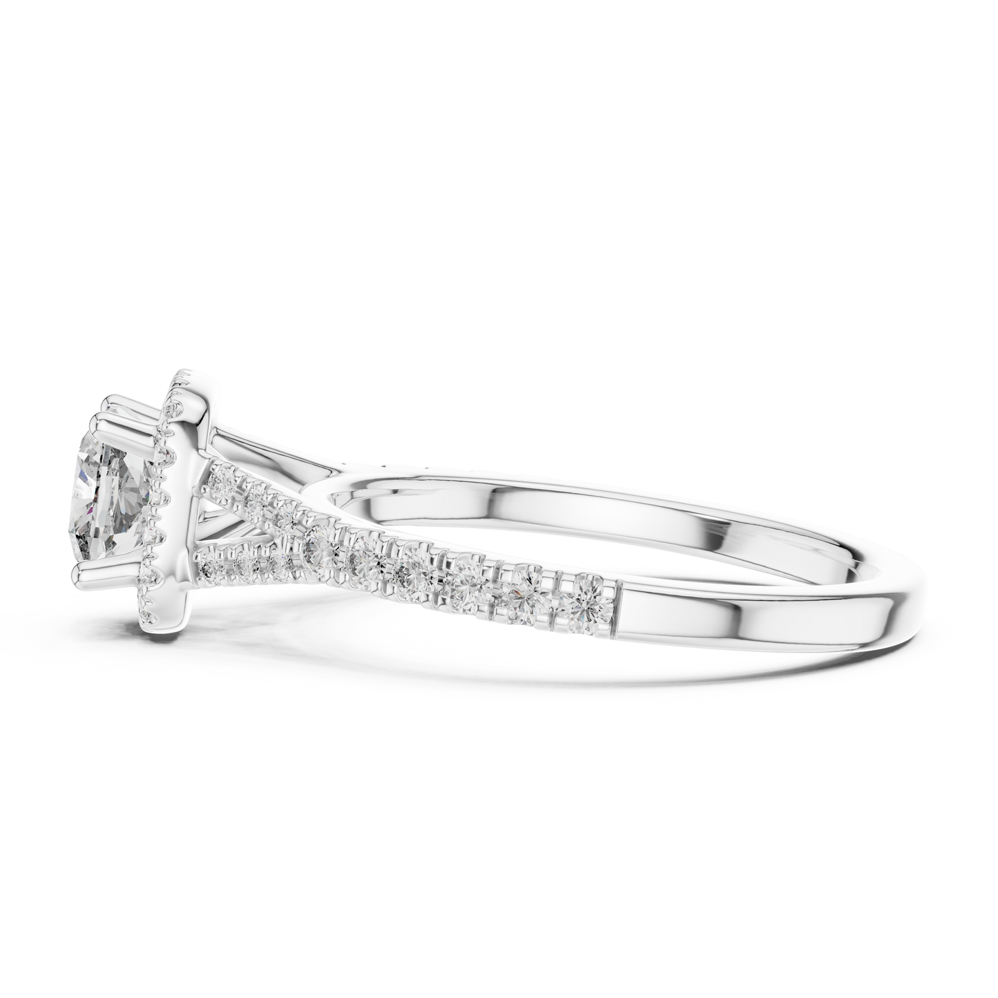 White Gold Cushion Cut Diamond Halo Engagement Ring : 1.38CTW
