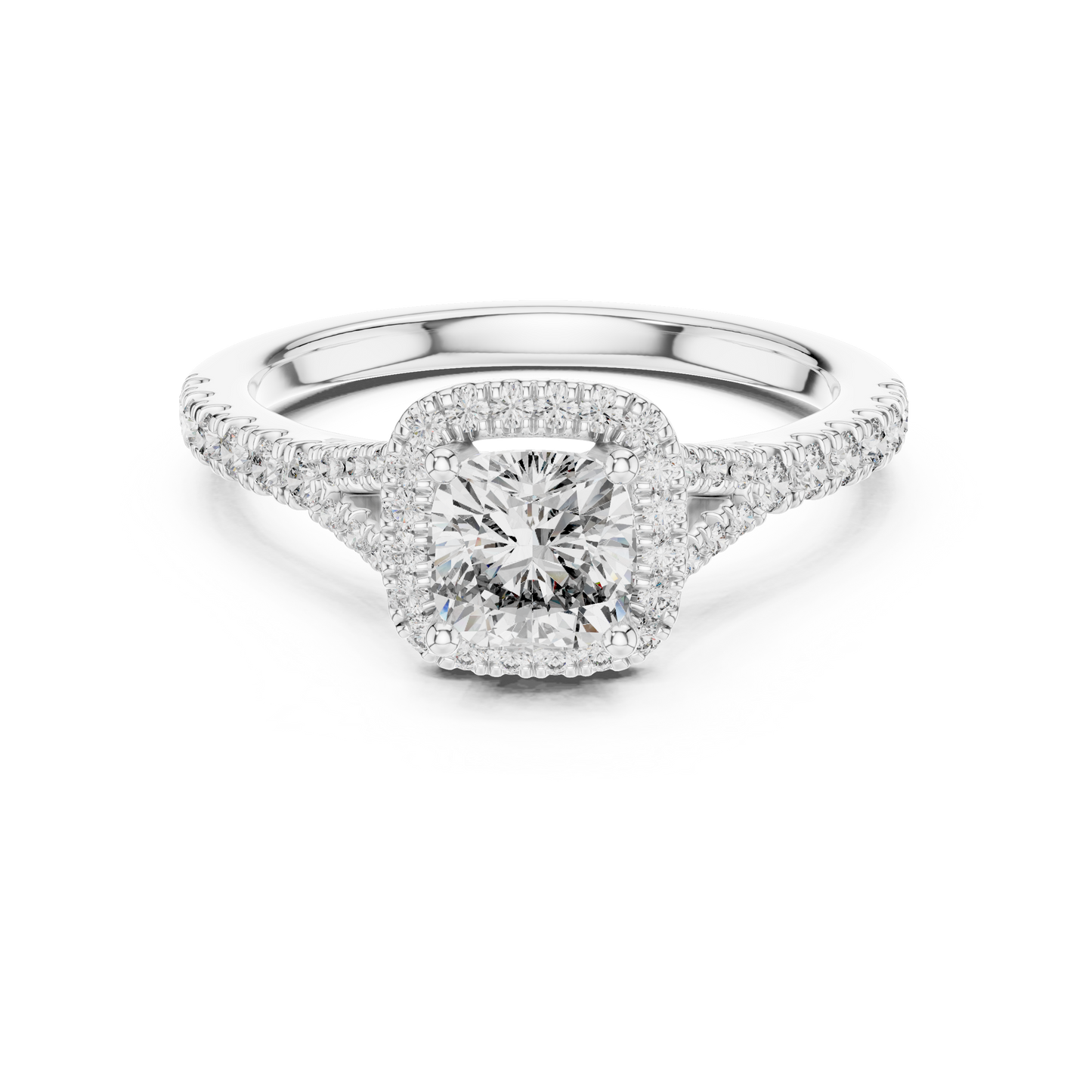 White Gold Cushion Cut Diamond Halo Engagement Ring : 1.38CTW