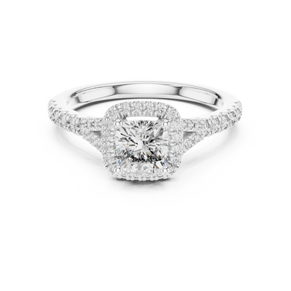 White Gold Cushion Cut Diamond Halo Engagement Ring : 1.38CTW