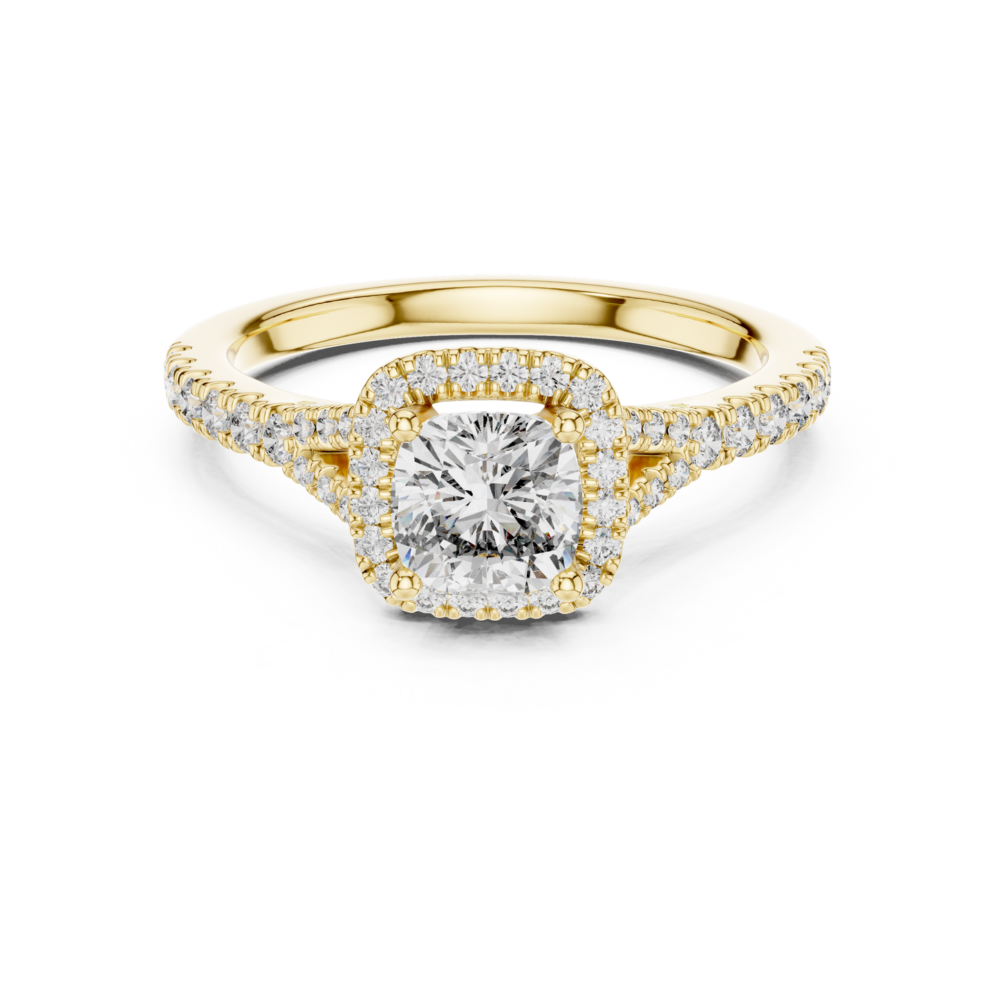 White Gold Cushion Cut Diamond Halo Engagement Ring : 1.38CTW
