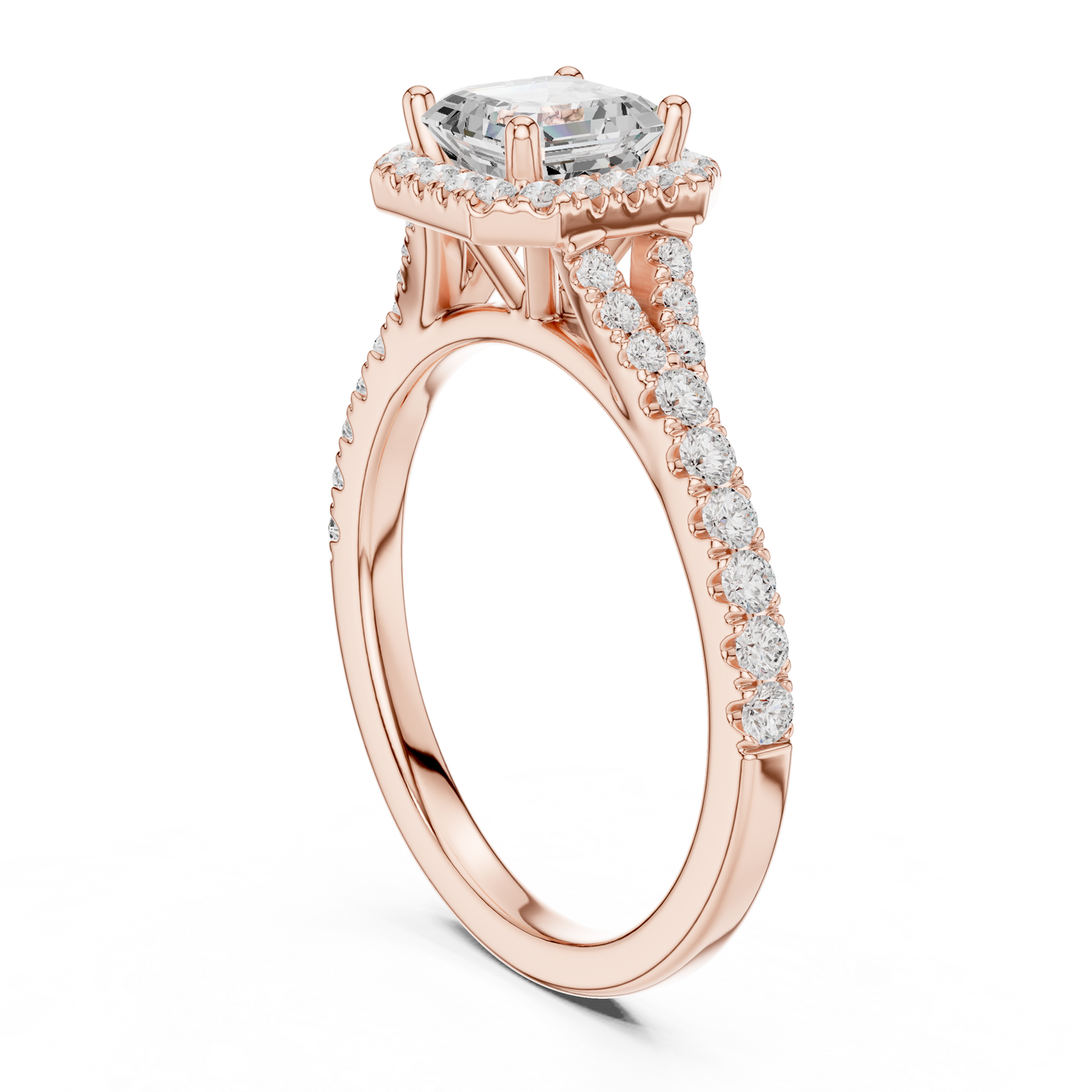 1.39ctw Asscher-Cut Diamond Halo Split Shank Pavé Bridal Ring | Yellow Gold