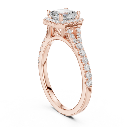 1.39ctw Asscher-Cut Diamond Halo Split Shank Pavé Bridal Ring | Yellow Gold