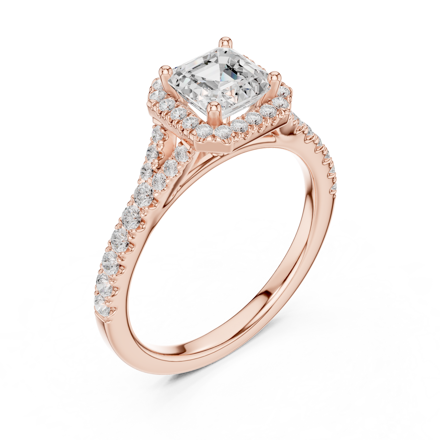 1.39ctw Asscher-Cut Diamond Halo Split Shank Pavé Bridal Ring | Yellow Gold