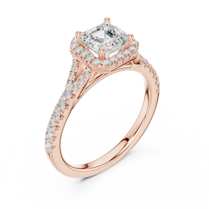 1.39ctw Asscher-Cut Diamond Halo Split Shank Pavé Bridal Ring | Yellow Gold