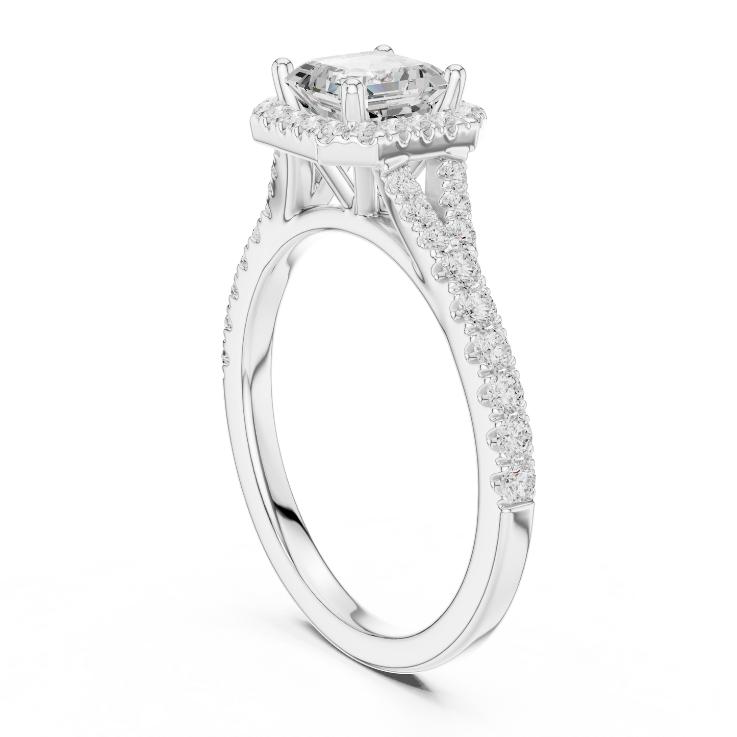 1.39ctw Asscher-Cut Diamond Halo Split Shank Pavé Bridal Ring | Yellow Gold