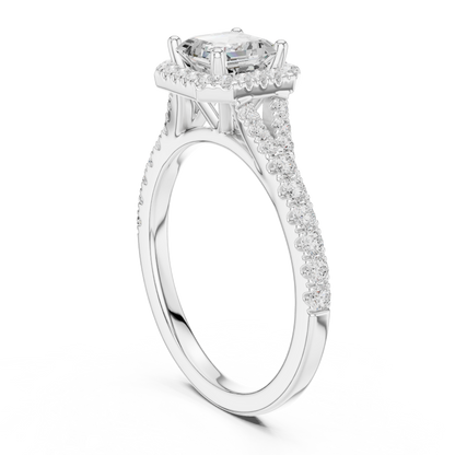 1.39ctw Asscher-Cut Diamond Halo Split Shank Pavé Bridal Ring | Yellow Gold