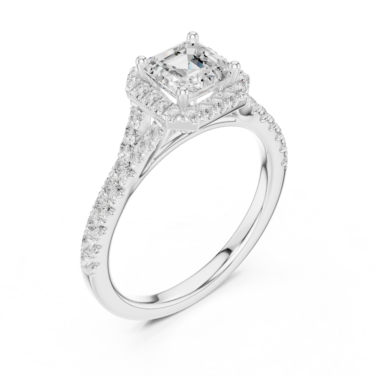 1.39ctw Asscher-Cut Diamond Halo Split Shank Pavé Bridal Ring | Yellow Gold