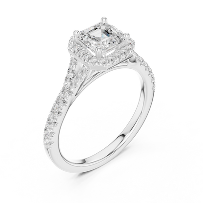 1.39ctw Asscher-Cut Diamond Halo Split Shank Pavé Bridal Ring | Yellow Gold