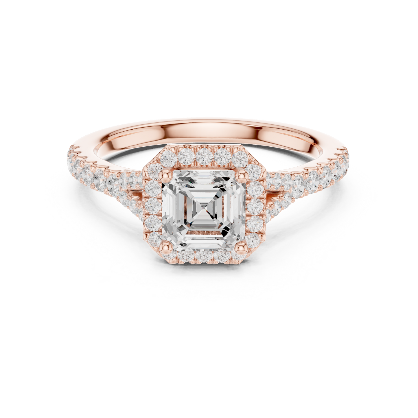 1.39ctw Asscher-Cut Diamond Halo Split Shank Pavé Bridal Ring | Yellow Gold