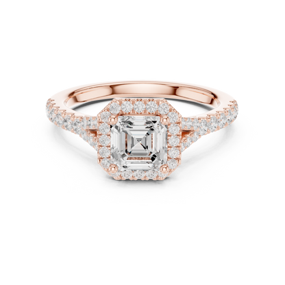 1.39ctw Asscher-Cut Diamond Halo Split Shank Pavé Bridal Ring | Yellow Gold
