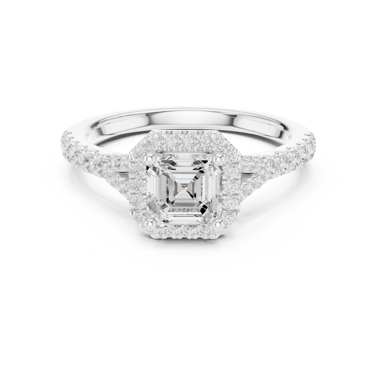 1.39ctw Asscher-Cut Diamond Halo Split Shank Pavé Bridal Ring | Yellow Gold