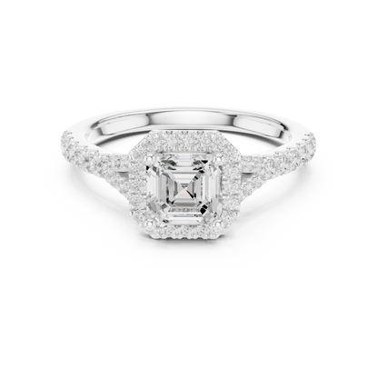 1.39ctw Asscher-Cut Diamond Halo Split Shank Pavé Bridal Ring | Yellow Gold