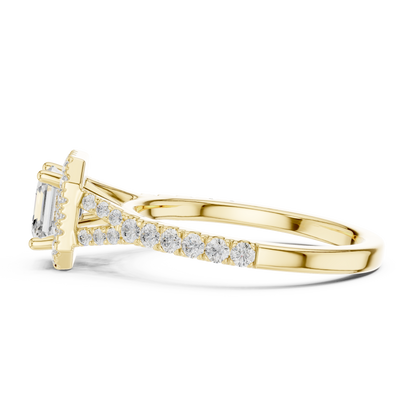 1.39ctw Asscher-Cut Diamond Halo Split Shank Pavé Bridal Ring | Yellow Gold