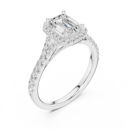 1.40ctw Emerald-Cut Diamond Halo Split Shank Pavé Bridal Ring | Yellow Gold