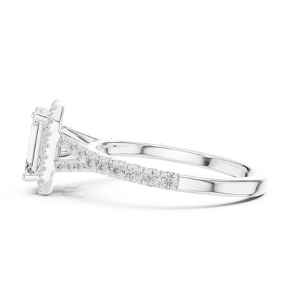 1.40ctw Emerald-Cut Diamond Halo Split Shank Pavé Bridal Ring | Yellow Gold