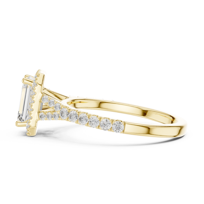 1.40ctw Emerald-Cut Diamond Halo Split Shank Pavé Bridal Ring | Yellow Gold