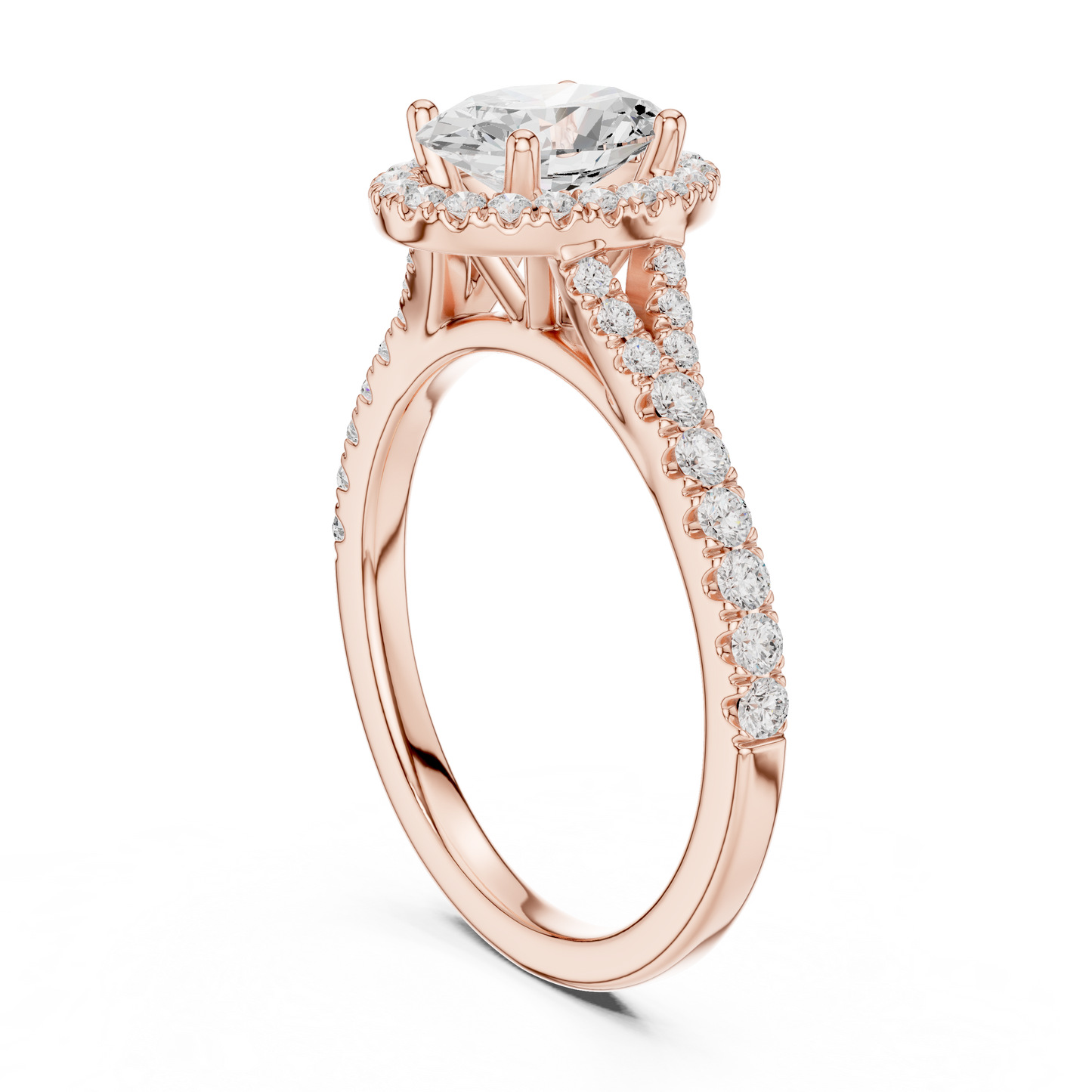 1.39ctw Oval-Cut Diamond Halo Split Shank Pavé Bridal Ring | Yellow Gold