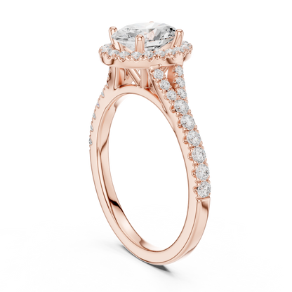 1.39ctw Oval-Cut Diamond Halo Split Shank Pavé Bridal Ring | Yellow Gold