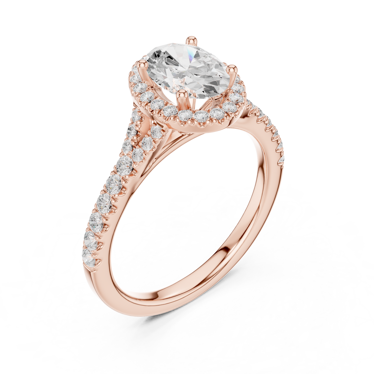 1.39ctw Oval-Cut Diamond Halo Split Shank Pavé Bridal Ring | Yellow Gold