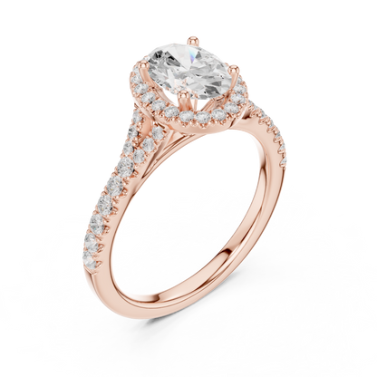 1.39ctw Oval-Cut Diamond Halo Split Shank Pavé Bridal Ring | Yellow Gold