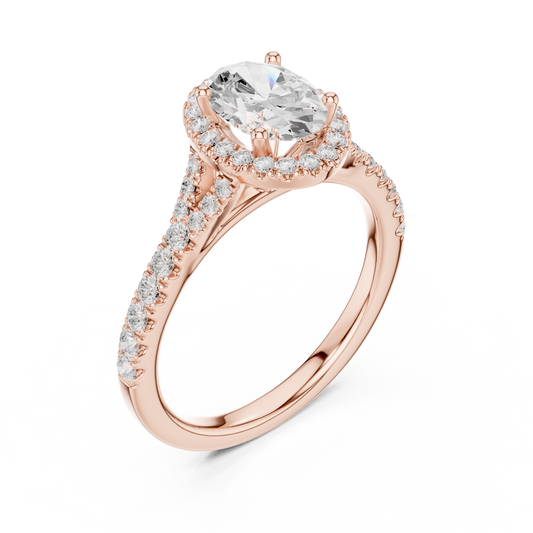 1.39ctw Oval-Cut Diamond Halo Split Shank Pavé Bridal Ring | Yellow Gold