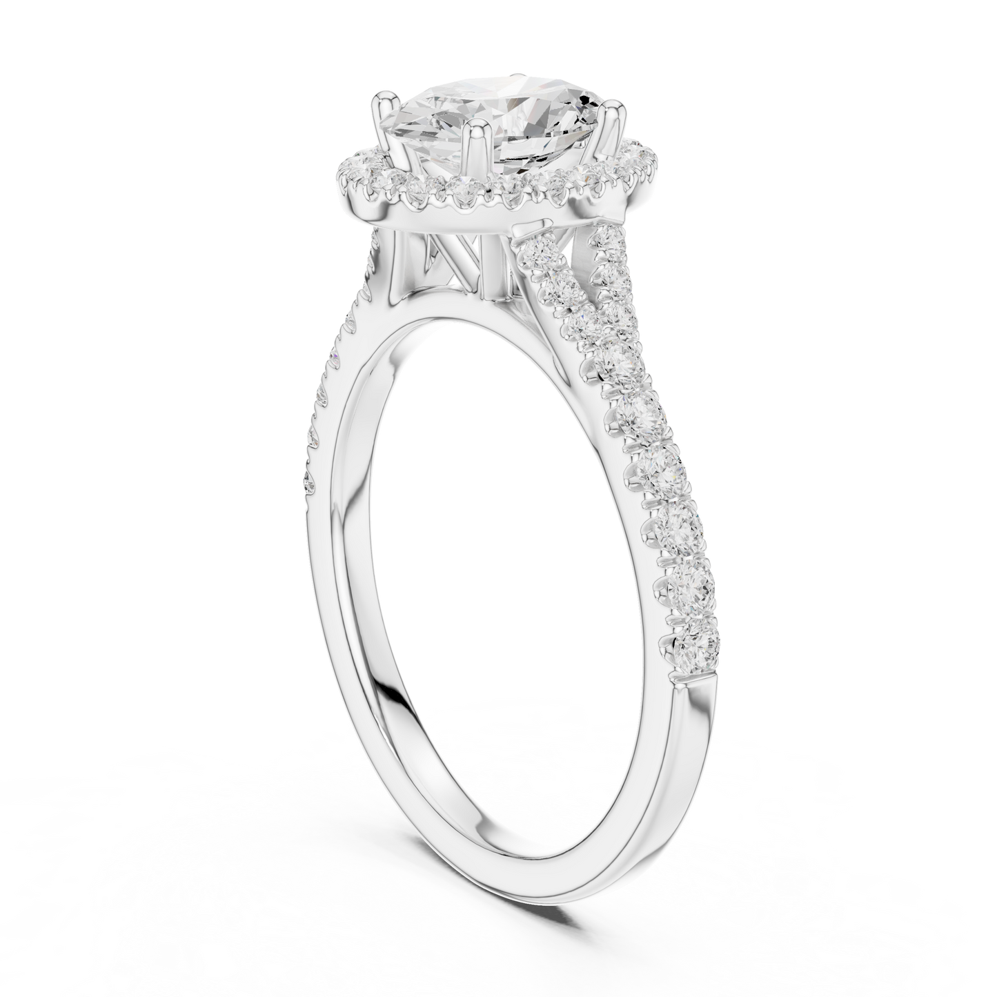 1.39ctw Oval-Cut Diamond Halo Split Shank Pavé Bridal Ring | Yellow Gold