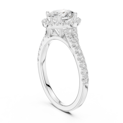 1.39ctw Oval-Cut Diamond Halo Split Shank Pavé Bridal Ring | Yellow Gold