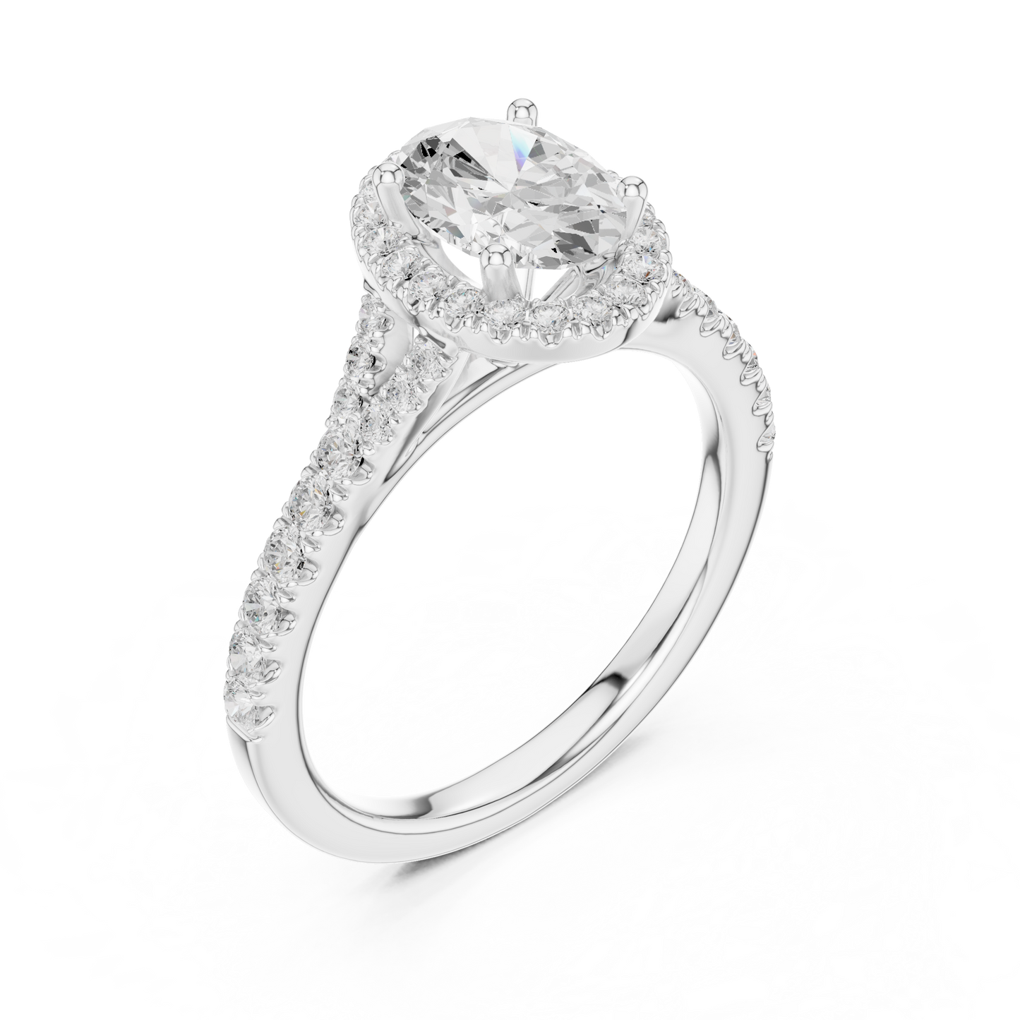 1.39ctw Oval-Cut Diamond Halo Split Shank Pavé Bridal Ring | Yellow Gold