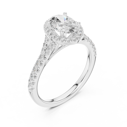 1.39ctw Oval-Cut Diamond Halo Split Shank Pavé Bridal Ring | Yellow Gold