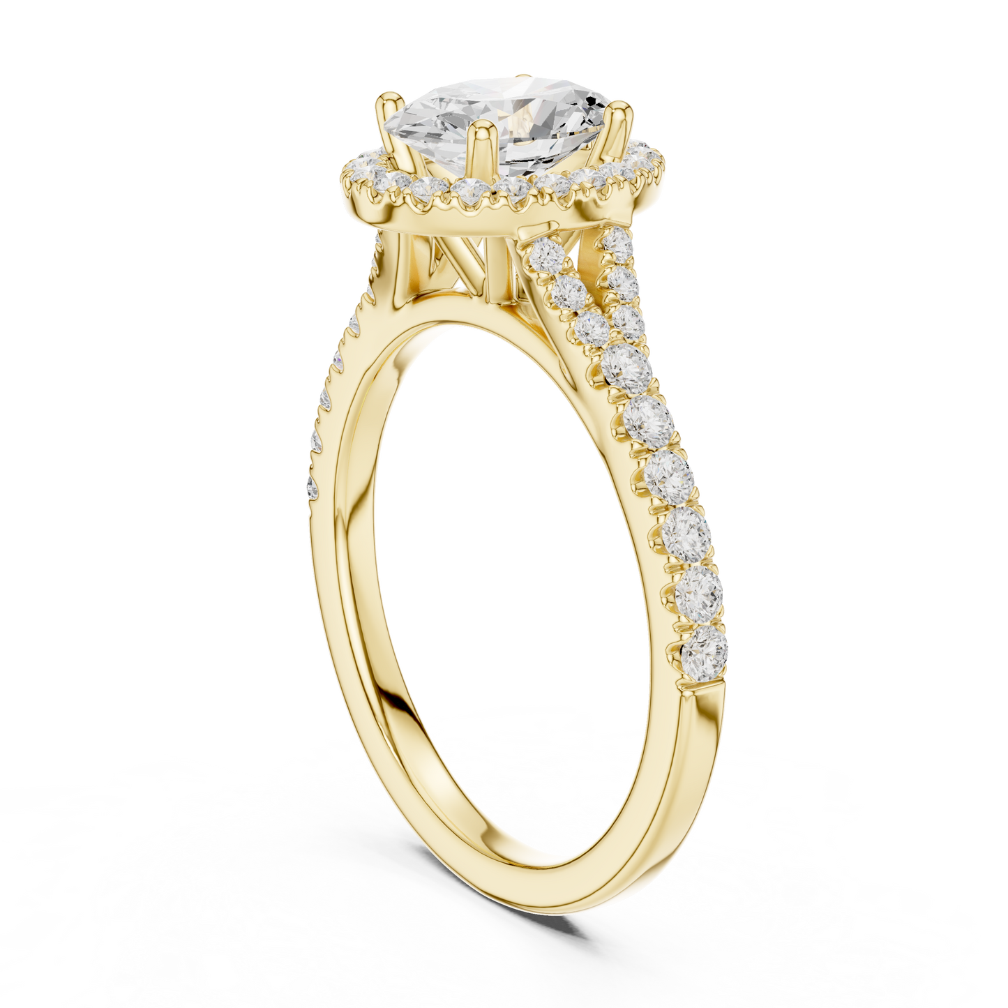 1.39ctw Oval-Cut Diamond Halo Split Shank Pavé Bridal Ring | Yellow Gold