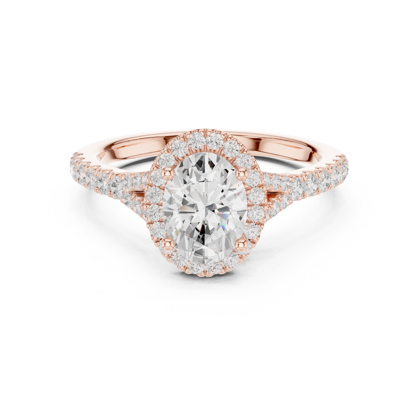 1.39ctw Oval-Cut Diamond Halo Split Shank Pavé Bridal Ring | Yellow Gold