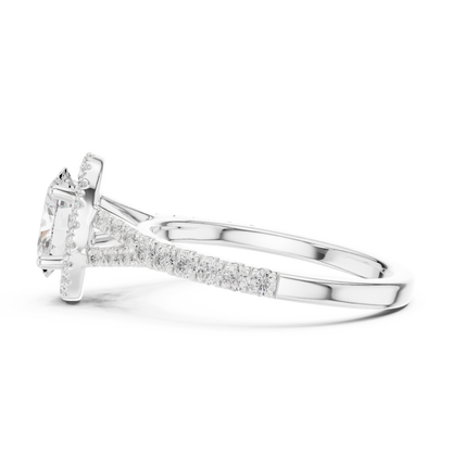 1.39ctw Oval-Cut Diamond Halo Split Shank Pavé Bridal Ring | Yellow Gold