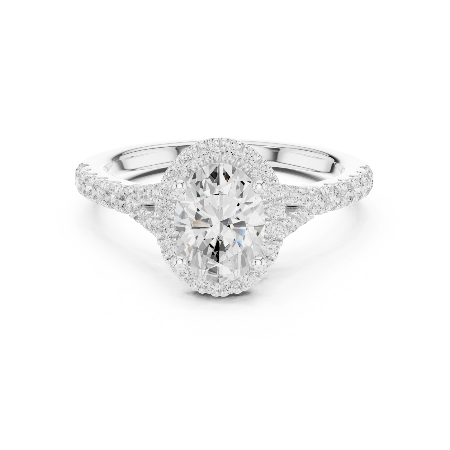 1.39ctw Oval-Cut Diamond Halo Split Shank Pavé Bridal Ring | Yellow Gold